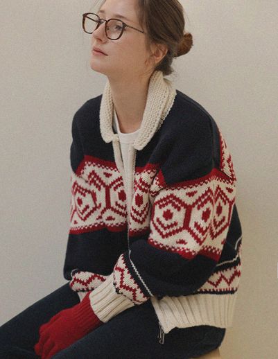 ブロンズノルディックジップカーディガン