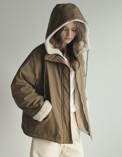 [RR]トエブ裏地付きフード付きジャンパー_ダークベージュ