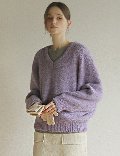 チークヘアリーパッチバルーンニットトップス