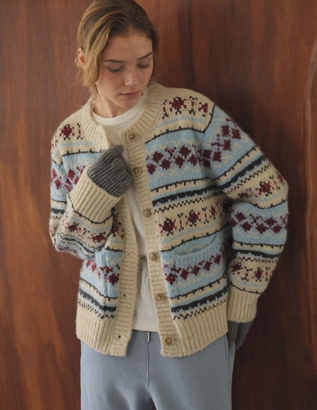 [RR]ルエ WOOL カラーミックスノルディックカーディガン