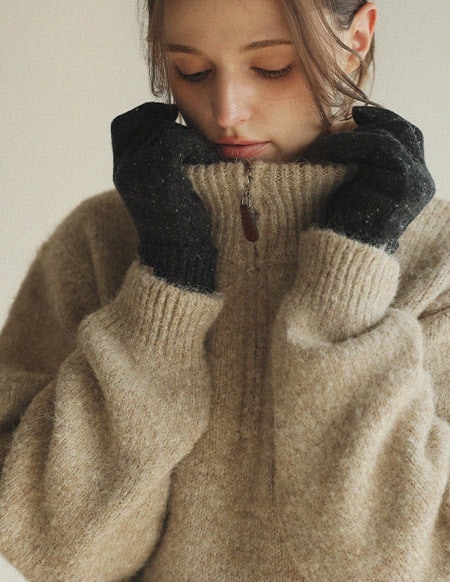 ニューヘン ハーフジップアップニットトップス