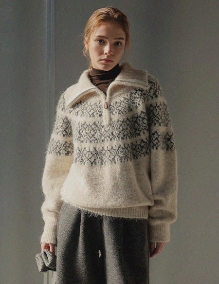 ナッティウールハーフジップアップカラーニット