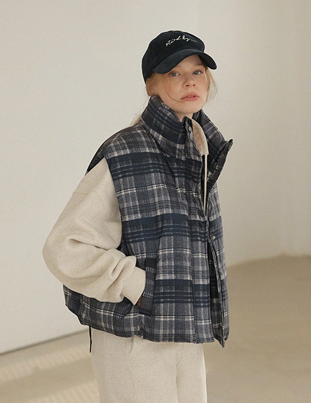 モンツ ハイネック チェック パッド入りベスト