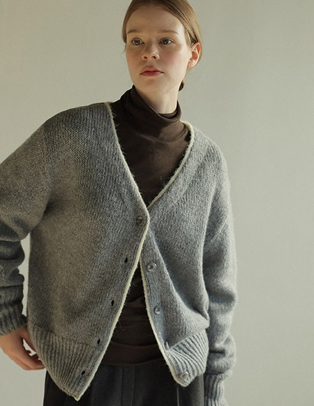 ネルズ ウール 配色 ニット カーディガン