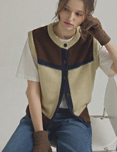 キンダ配色ウールニットベスト