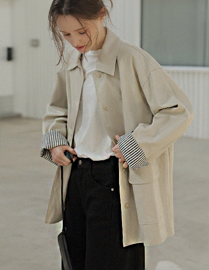 🌈[RR]ティノ配色カフス レザージャケット_クリーム