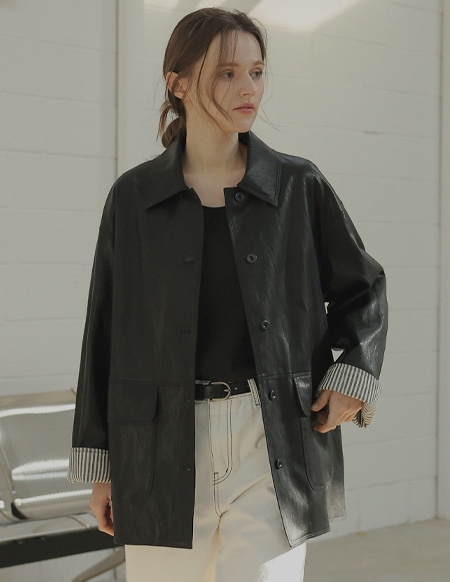 🌈[RR]ティノ 配色カフス レザージャケット_black