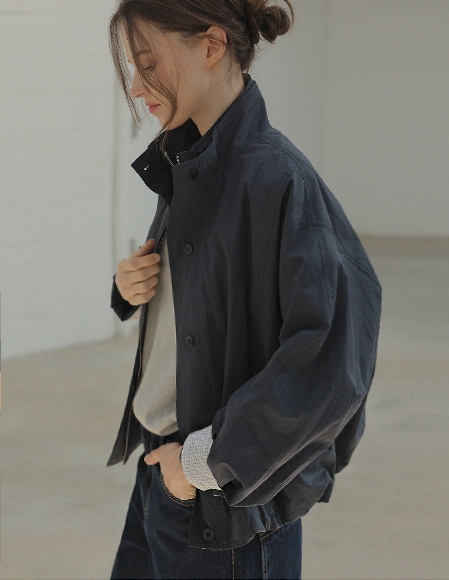 [RR]グロディン チェック配色 バンディングジャケット_ネイビー チャコール