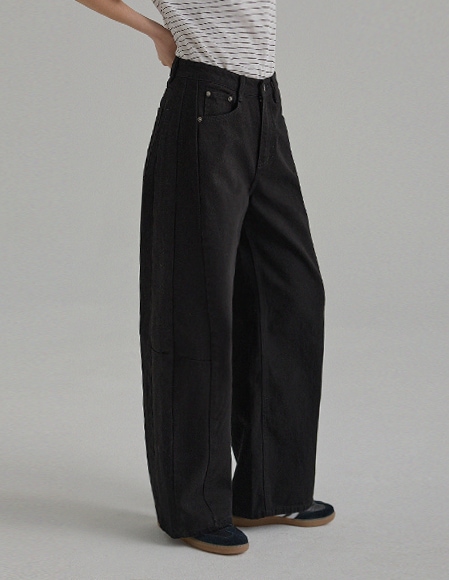 【RR】576 ダーツスリット コットンパンツ（ブラック）