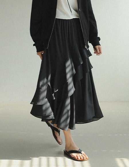 【RR】ウィニー ティアード シフォン バンディングスカート