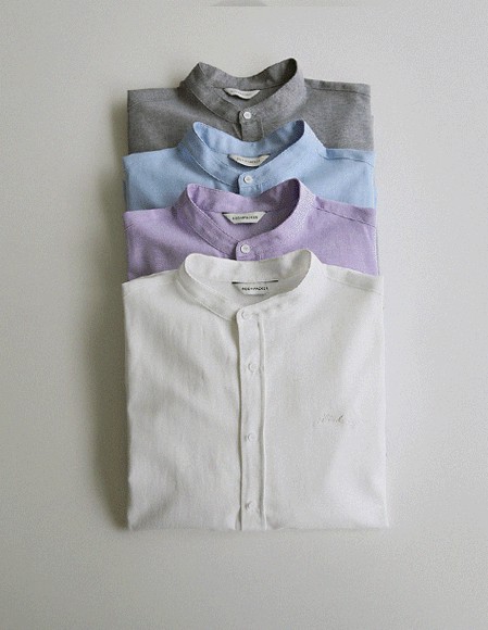 【RR】オックスフォード チャイナカラー 刺繍シャツ