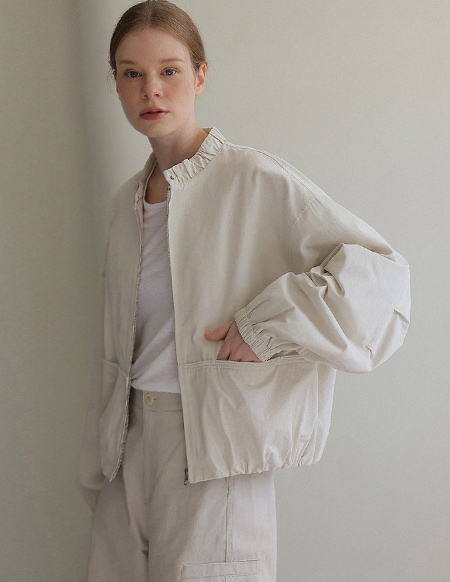 🌈[RR]ネル コットンリネン シャーリング ブルゾン_oatmeal