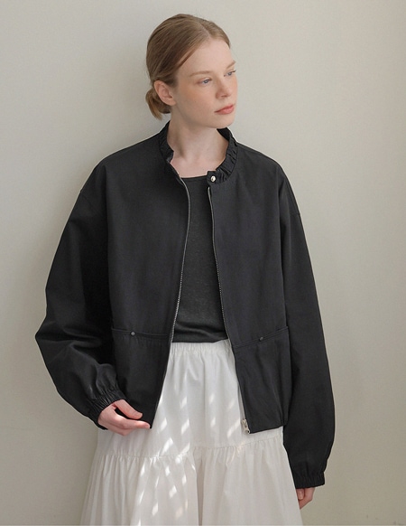 🌈[RR]ネル コットンリネン シャーリング ブルゾン_black