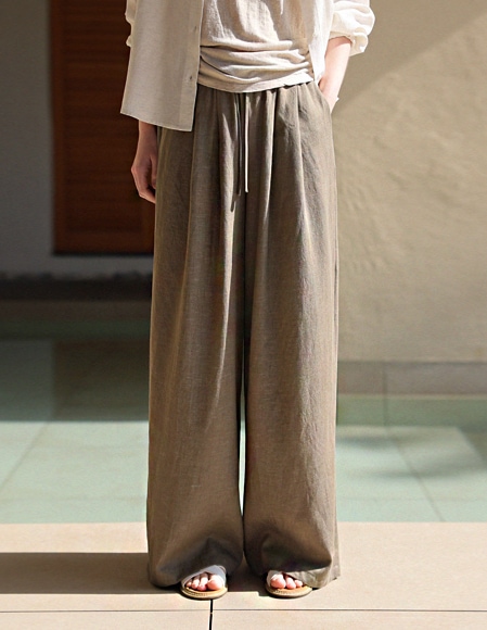 [RR]レーヨンリネン ワイドバンディングパンツ