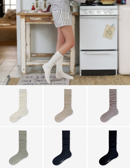 カシューナッツ シルケットコットン リブニーハイソックス