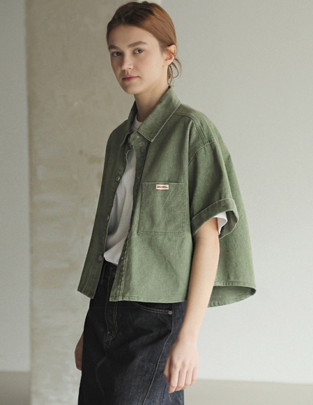 【送料無料】🌈[RR] ボカ ピグメント クロップド ハーフジャケット（カーキ）