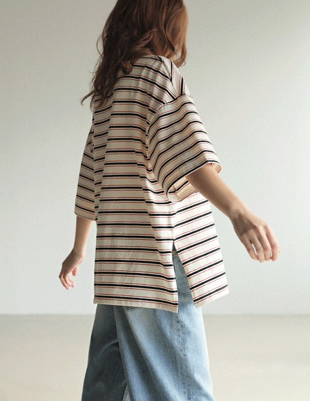【送料無料】🌈[RR] ウォント ストライプ ルーズフィット 半袖トップス