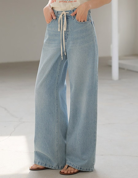 [RR]107-W ワイドストリングデニムパンツ