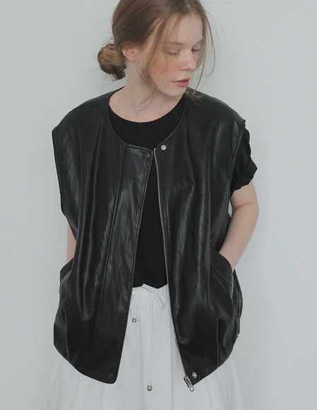 [RR]リユ ミニマル レザーベスト_black