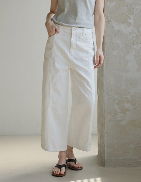 【送料無料】🌈[RR]587切り替えデニムクロップドパンツ（ホワイト）