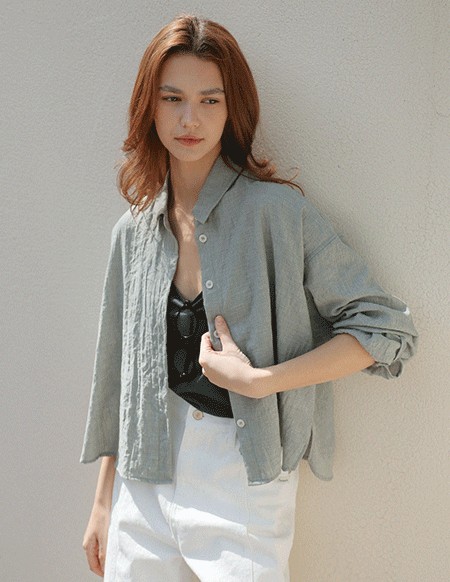 【送料無料】🌈[RR] ルピ シアー リンクル クロップドシャツ