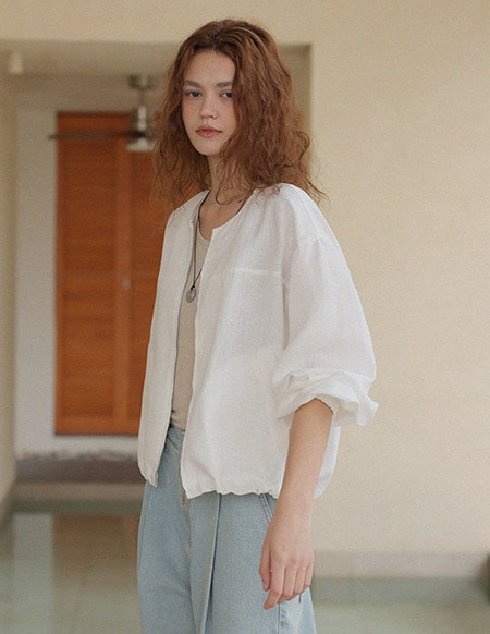 【送料無料】🌈[RR]クジリネン切り替えストリングジャケット（ホワイト）