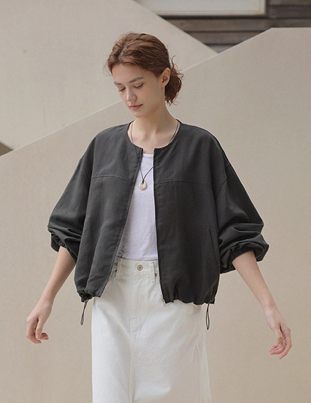 【送料無料】🌈[RR]クジ リネン切り替えストリングジャケット（チャコール）