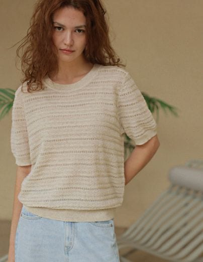 ジェロン リネン ウェーブ 半袖ニット