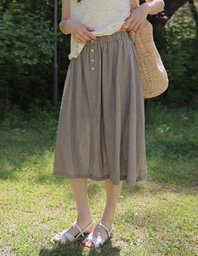 ニード リネン ボタン フルスカート