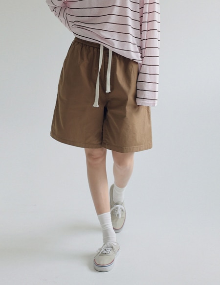 オリーブ ストリング バンディング ショートパンツ
