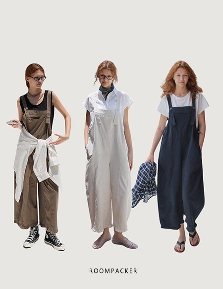 ルエ スリット入りオーバーオール コットンパンツ