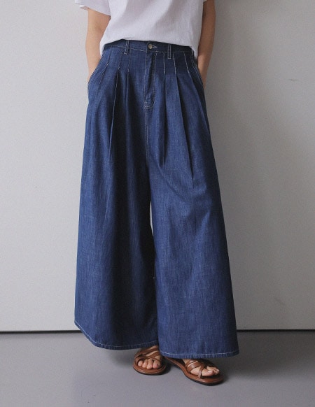 リント ピンタック ワイドキュロットパンツ