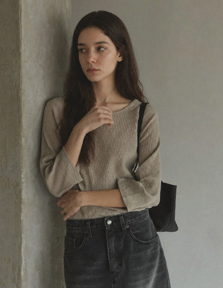 ロンプ リブ 7分袖 Tシャツ
