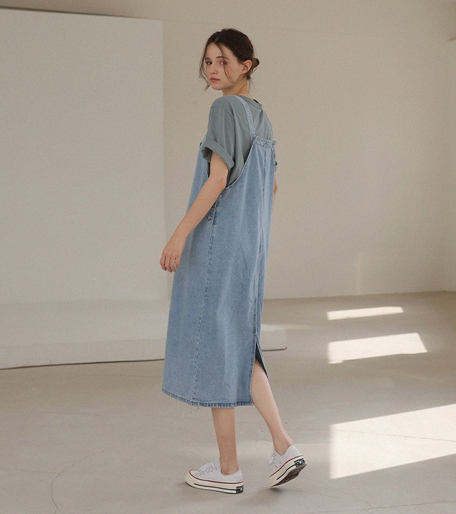 カーティデニムオーバーロールワンピース