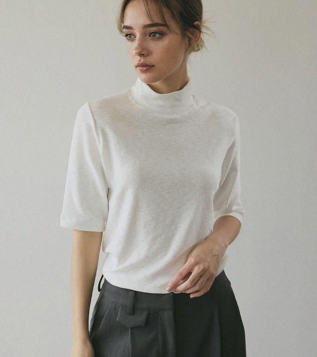 [RR]モダルスパンモックネック5部トップス