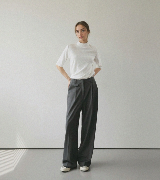 [RR]モダルスパンモックネック5部トップス