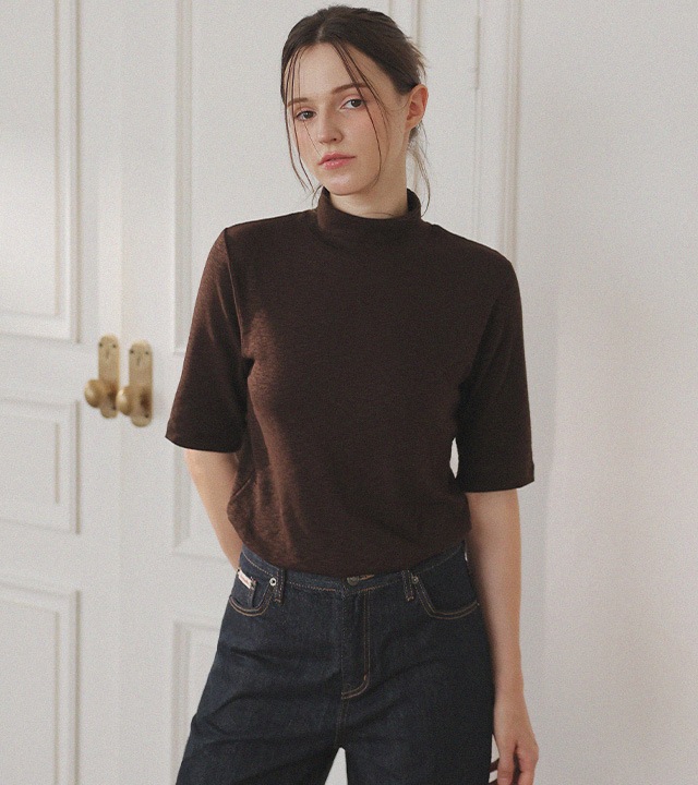 [RR]モダルスパンモックネック5部トップス