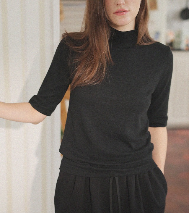 [RR]モダルスパンモックネック5部トップス