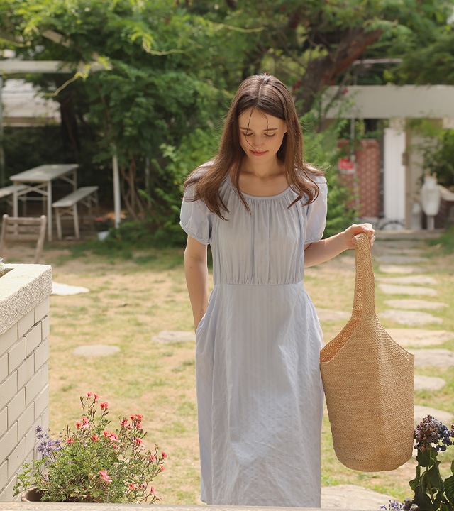 リネン S/T シャーリングワンピース