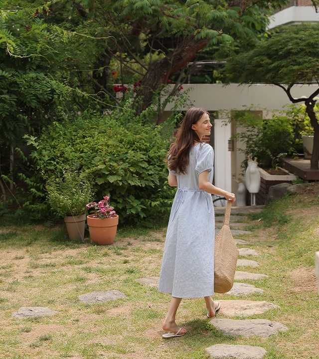 リネン S/T シャーリングワンピース