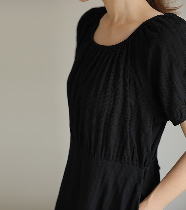 リネン S/T シャーリングワンピース