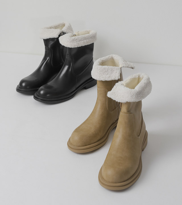 ラウンドフリースファーアンクルブーツ
