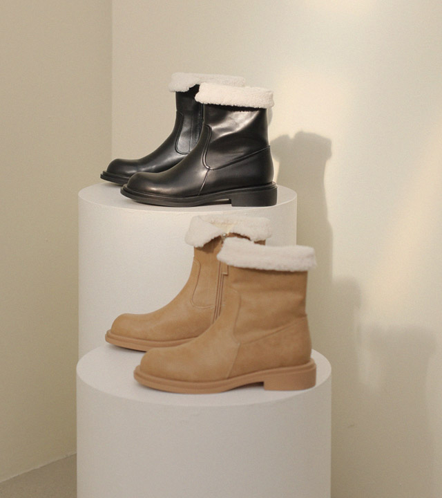 ラウンドフリースファーアンクルブーツ