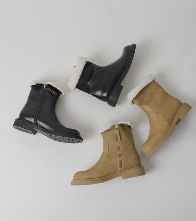 ラウンドフリースファーアンクルブーツ