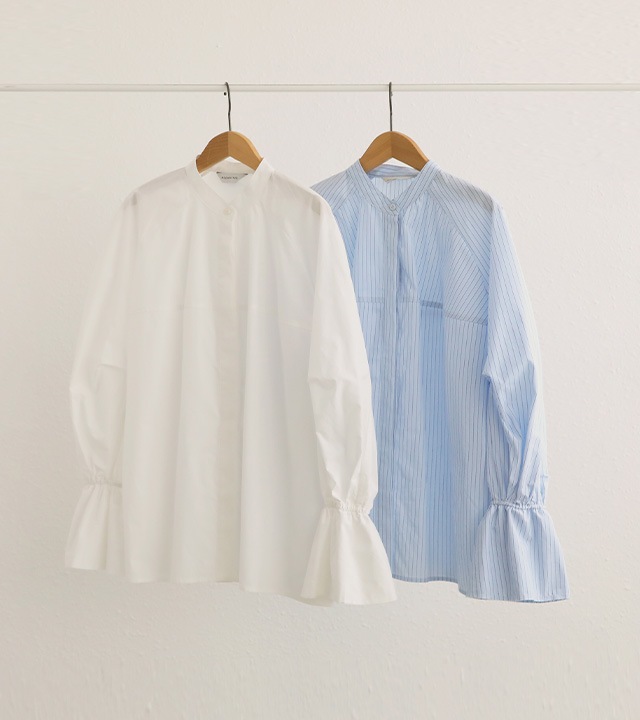 🌈[RR]ローミングカフバンディングブラウス_ブルー