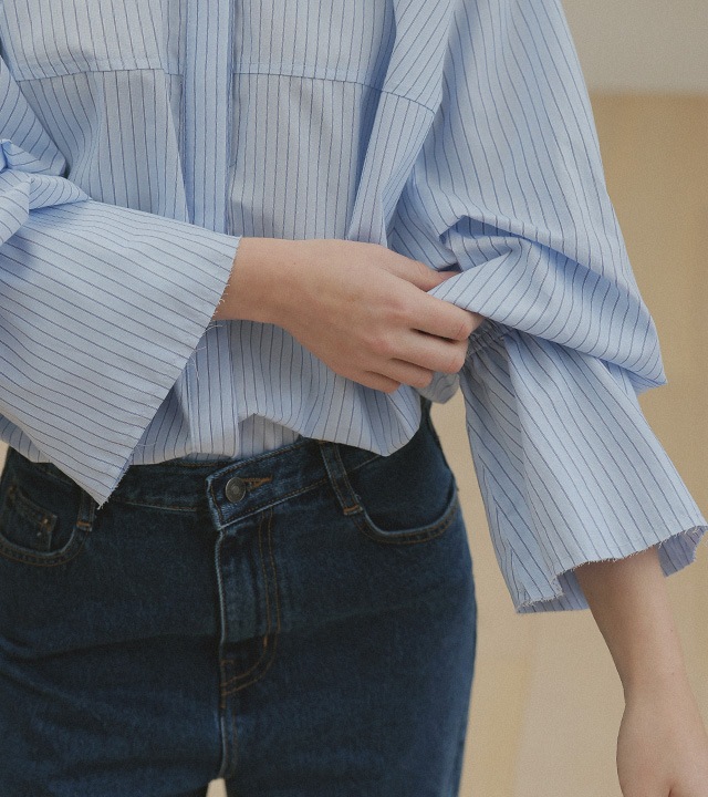 🌈[RR]ローミングカフバンディングブラウス_ブルー