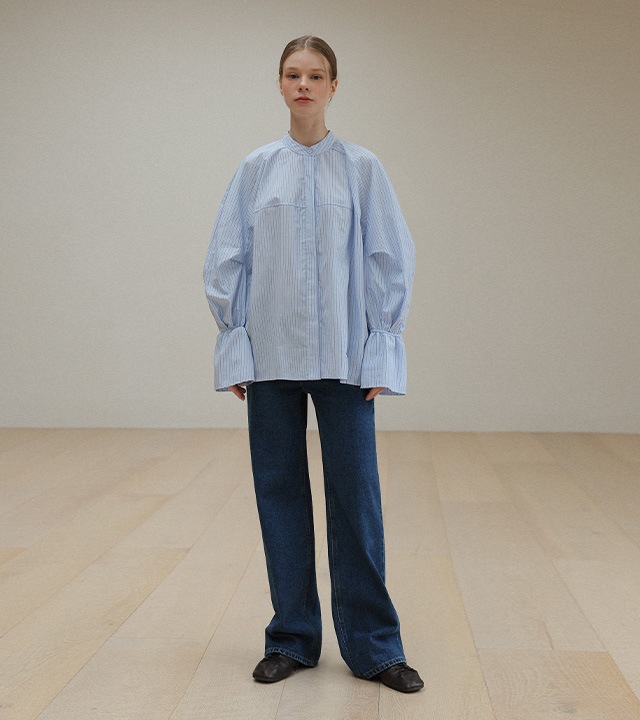 🌈[RR]ローミングカフバンディングブラウス_ブルー