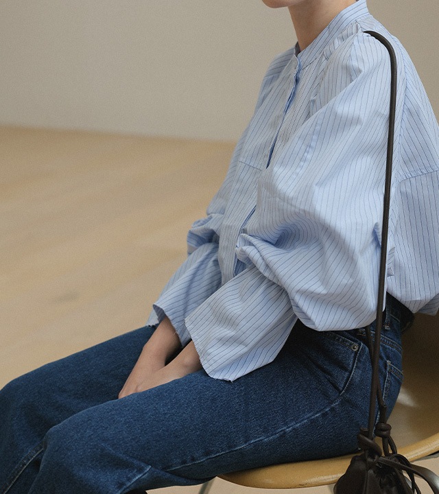 🌈[RR]ローミングカフバンディングブラウス_ブルー