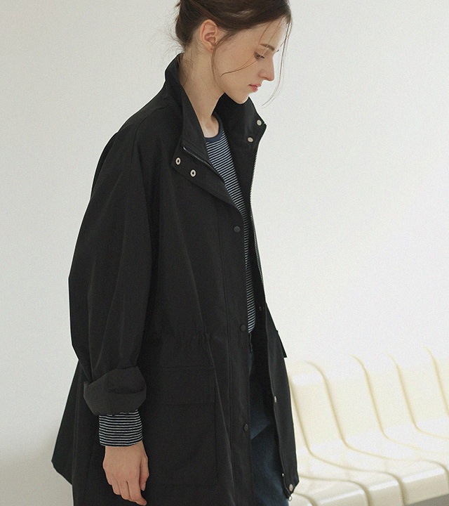 🌈[RR]ユディスタンドカラーストリングジャンパー_ブラック