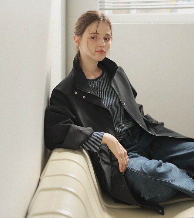 🌈[RR]ユディスタンドカラーストリングジャンパー_ブラック